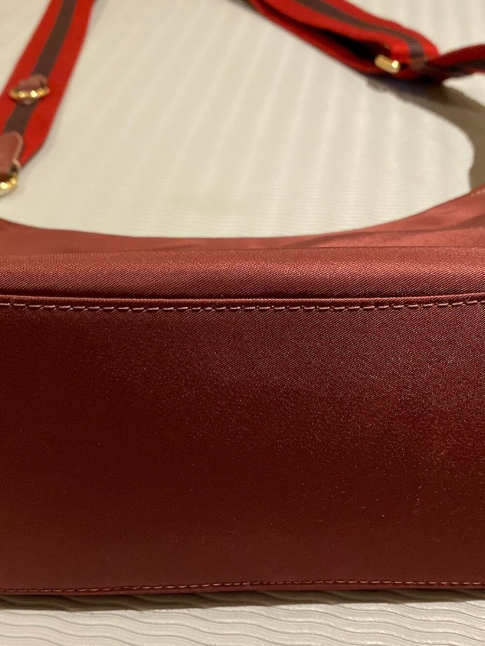 Coach Ellis Nylon Crossbody Wine with Red Striped Strap - Picture 3 of 6
